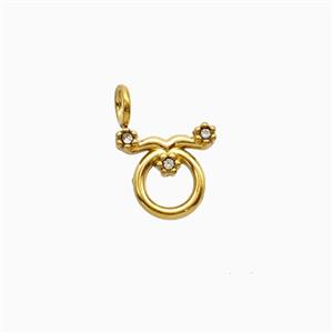 Stainless Steel Pendant Pave Rhinestone Zodiac Taurus Gold Plated, approx 8-9mm [SSB8253]