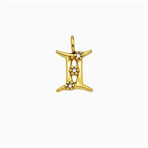 Stainless Steel Pendant Pave Rhinestone Zodiac Gemini Gold Plated, approx 8-9mm [SSB8254]