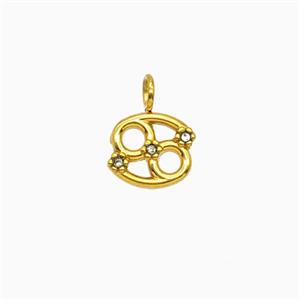 Stainless Steel Pendant Pave Rhinestone Zodiac Cancer Gold Plated, approx 8-9mm [SSB8255]