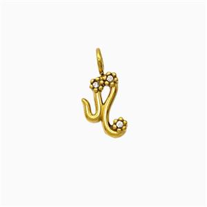 Stainless Steel Pendant Pave Rhinestone Zodiac Leo Gold Plated, approx 8-9mm [SSB8256]