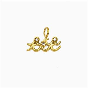 Stainless Steel Pendant Pave Rhinestone Zodiac Aquarius Gold Plated, approx 8-9mm [SSB8262]