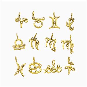 Stainless Steel Zodiac Pendant Pave Rhinestone Gold Plated Mixed, approx 8-9mm [SSB8264]