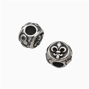 Stainless Steel Round Beads Fleur De Lis Large Hole Antique Silver, approx 9mm, 3mm hole [SSB8279]