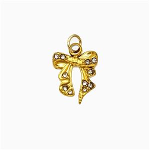 Stainless Steel Bowknot Pendant Pave Rhinestone Gold Plated, approx 10mm [SSB8322]