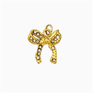 Stainless Steel Bowknot Pendant Pave Rhinestone Gold Plated, approx 12mm [SSB8323]