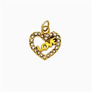 Stainless Steel Heart Pendant Pave Rhinestone LOVE Gold Plated, approx 11mm [SSB8324]