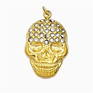 Stainless Steel Skull Pendant Pave Rhinestone Gold Plated, approx 15-19mm [SSB8325]