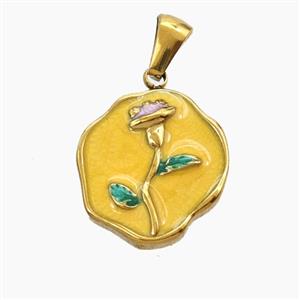 Stainless Steel Flower Pendant Enamel Gold Plated, approx 16-18.5mm [SSB8356]