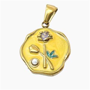 Stainless Steel Flower Pendant Enamel Gold Plated, approx 17-18mm [SSB8360]