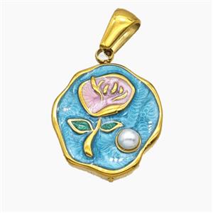 Stainless Steel Flower Pendant Enamel Gold Plated, approx 16-18mm [SSB8361]