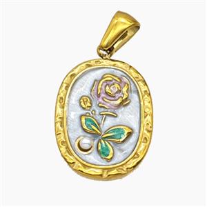 Stainless Steel Flower Pendant Enamel Gold Plated, approx 15-20mm [SSB8362]