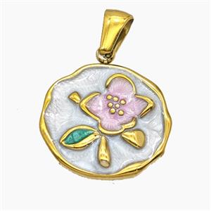 Stainless Steel Flower Pendant Enamel Gold Plated, approx 17-18.5mm [SSB8364]