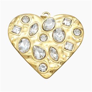 Stainless Steel Heart Pendant Pave Crystal Glass Gold Plated, approx 41mm [SSB8366]