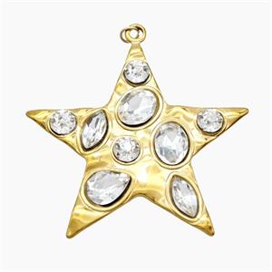 Stainless Steel Star Pendant Pave Crystal Glass Gold Plated, approx 41mm [SSB8367]