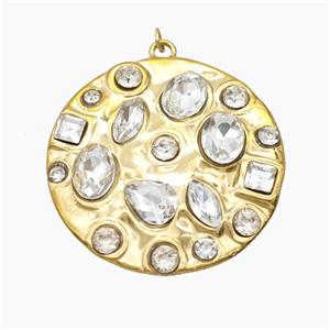 Stainless Steel Circle Pendant Pave Crystal Glass Gold Plated, approx 35mm [SSB8368]