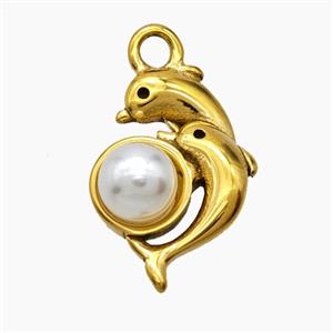 Stainless Steel Dolphin Pendant Pave Resin Gold Plated, approx 15-21mm [SSB8370]
