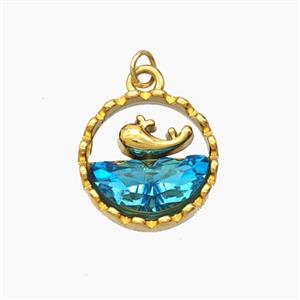 Stainless Steel Dolphin Pendant Pave Crystal Glass Gold Plated, approx 14.5mm [SSB8372]