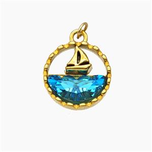 Stainless Steel Sailboat Pendant Pave Crystal Glass Gold Plated, approx 14.5mm [SSB8374]