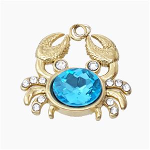 Stainless Steel Crab Pendant Pave Crystal Glass Gold Plated, approx 20-23mm [SSB8376]