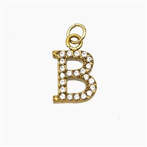 Stainless Steel Letter-B Pendant Pave Rhinestone Gold Plated, approx 10mm [SSB8378]