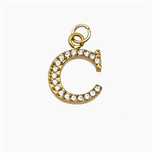 Stainless Steel Letter-C Pendant Pave Rhinestone Gold Plated, approx 10mm [SSB8379]