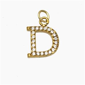 Stainless Steel Letter-D Pendant Pave Rhinestone Gold Plated, approx 10mm [SSB8380]