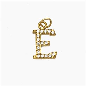 Stainless Steel Letter-E Pendant Pave Rhinestone Gold Plated, approx 10mm [SSB8381]