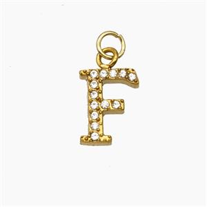 Stainless Steel Letter-F Pendant Pave Rhinestone Gold Plated, approx 10mm [SSB8382]
