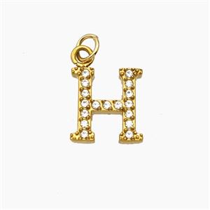 Stainless Steel Letter-H Pendant Pave Rhinestone Gold Plated, approx 10mm [SSB8384]