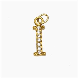 Stainless Steel Letter-I Pendant Pave Rhinestone Gold Plated, approx 10mm [SSB8385]