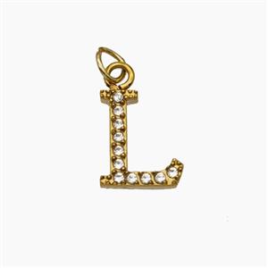 Stainless Steel Letter-L Pendant Pave Rhinestone Gold Plated, approx 10mm [SSB8388]