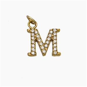 Stainless Steel Letter-M Pendant Pave Rhinestone Gold Plated, approx 10mm [SSB8389]