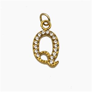Stainless Steel Letter-Q Pendant Pave Rhinestone Gold Plated, approx 10mm [SSB8393]