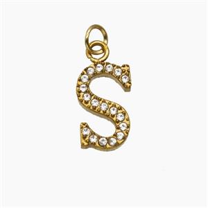 Stainless Steel Letter-S Pendant Pave Rhinestone Gold Plated, approx 10mm [SSB8395]