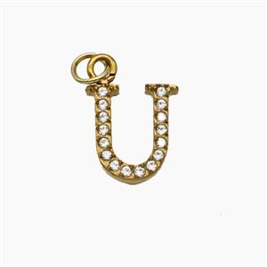 Stainless Steel Letter-U Pendant Pave Rhinestone Gold Plated, approx 10mm [SSB8397]
