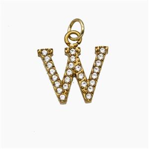 Stainless Steel Letter-W Pendant Pave Rhinestone Gold Plated, approx 10mm [SSB8399]