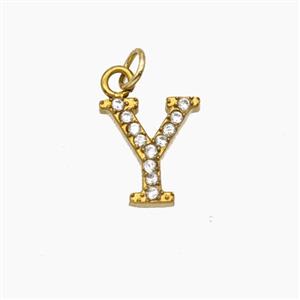 Stainless Steel Letter-Y Pendant Pave Rhinestone Gold Plated, approx 10mm [SSB8401]