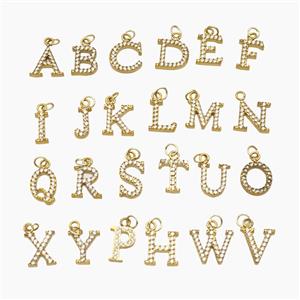 Stainless Steel Alphabet Pendant Pave Zirconia Mixed Letters Gold Plated, approx 10mm [SSB8402]