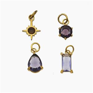 Stainless Steel Pendant Pendant Pave Crystal Glass Gold Plated Mixed, approx 6mm, 8mm, 7-12mm [SSB8404]
