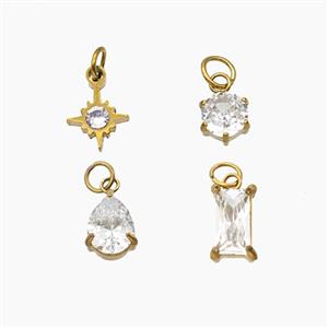 Stainless Steel Pendant Pendant Pave Crystal Glass Gold Plated Mixed, approx 6mm, 8mm, 7-12mm [SSB8406]
