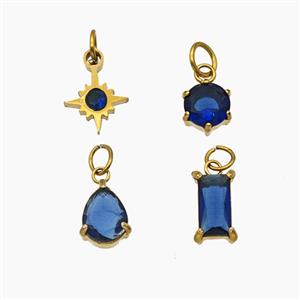Stainless Steel Pendant Pendant Pave Blue Crystal Glass Gold Plated Mixed, approx 6mm, 8mm, 7-12mm [SSB8411]