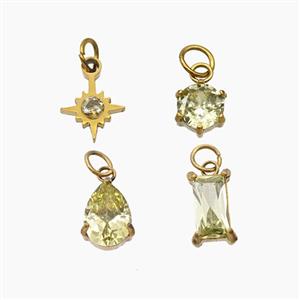 Stainless Steel Pendant Pendant Pave Crystal Glass Gold Plated Mixed, approx 6mm, 8mm, 7-12mm [SSB8413]