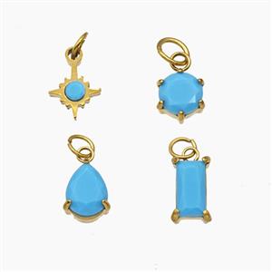 Stainless Steel Pendant Pendant Pave Crystal Glass Gold Plated Mixed, approx 6mm, 8mm, 7-12mm [SSB8414]