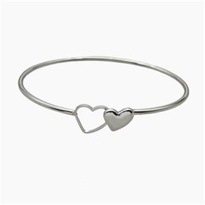 Raw Stainless Steel Heart Bangle, approx 10mm, 12mm, 2mm, 60mm dia [SSB8416]