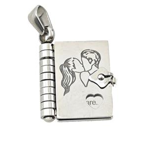 Raw Stainless Steel Frame Locket Pendant Couple, approx 17-20mm [SSB8446]