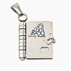 Raw Stainless Steel Frame Locket Pendant, approx 17-20mm [SSB8450]