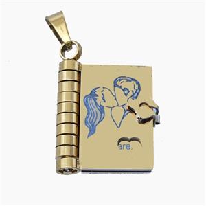 Stainless Steel Frame Locket Pendant Couple Gold Plated, approx 17-20mm [SSB8453]