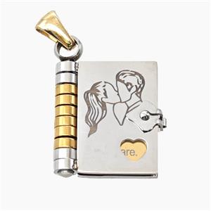 Stainless Steel Frame Locket Pendant Couple Gold Plated, approx 17-20mm [SSB8460]