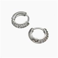 Copper Hoop Earrings Micropave Zirconia Platinum Plated, approx 10mm dia [FD19284]