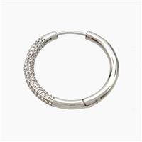 Copper Hoop Earrings Micropave Zirconia Platinum Plated, approx 27mm dia [FD19354]